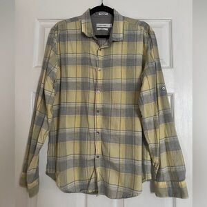 Calvin Klein Men's Casual Yellow and Gray Plaid Shirt